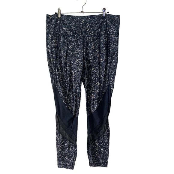 Athleta Large Leggings Mesh Panels Blue Printed Stretch High Rise Workout - Picture 1 of 10